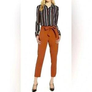 Halogen Tie Waist Twill Ankle High Rise Career Dress Pants Brown‎ Rust Women’s 8